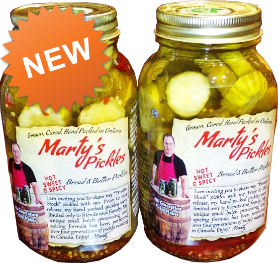 2 1L Jars of Marty's Sweet and Spicy Bread and Butter Pickles